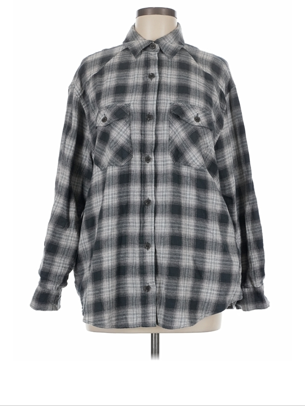 Wild Fable Grey Black Plaid Button-Front Flannel Shirt XXL NWT